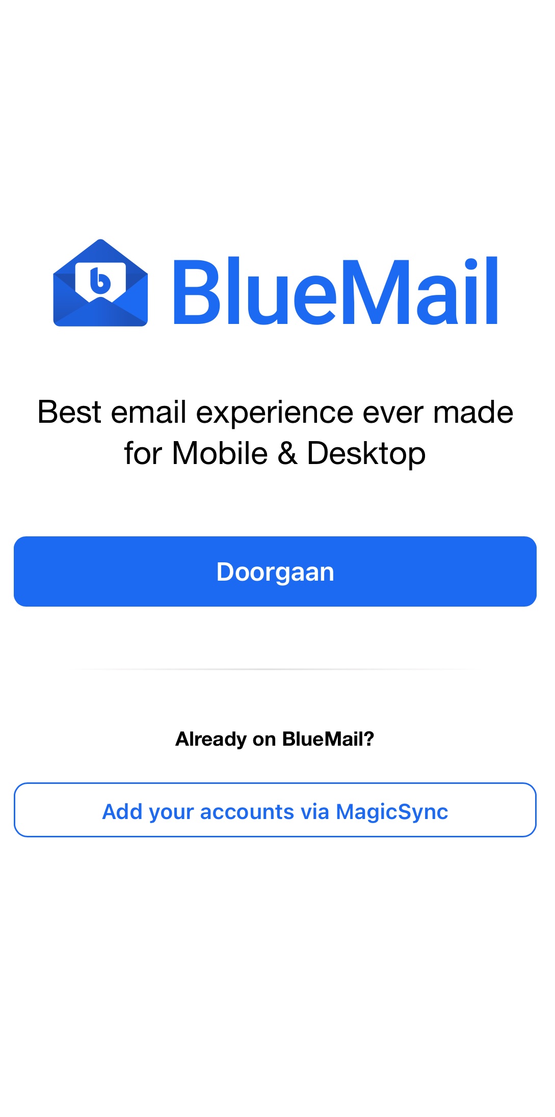 Emailadres instellen in BlueMail Support Hosting2GO