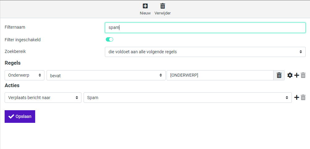 Filters instellen webmail Roundcube